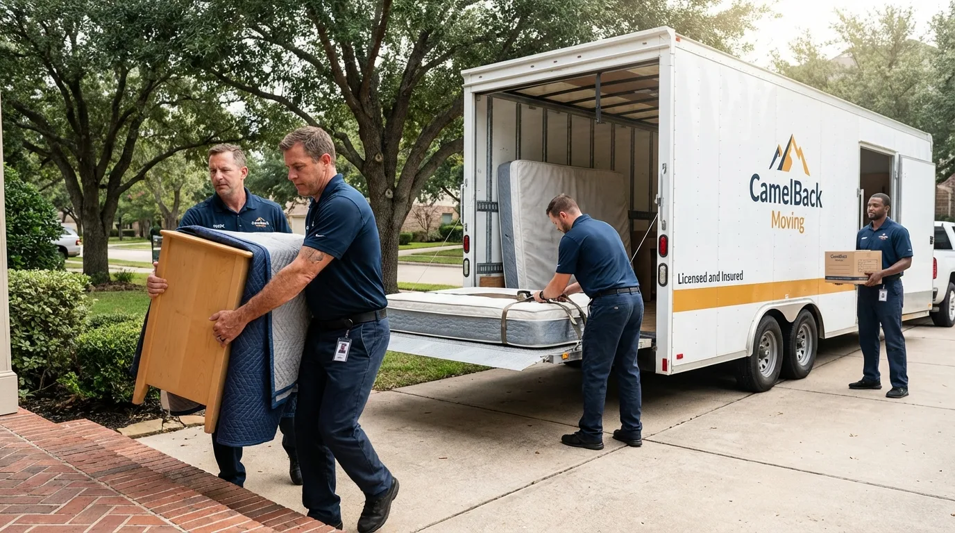 Crew loading residential truck for cross-state move from Carencro, LA